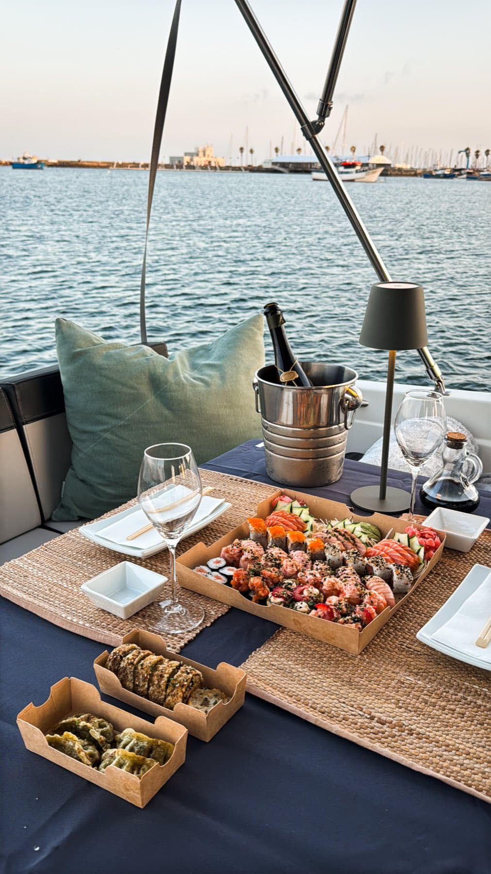 Sushi dinner on a private boat.