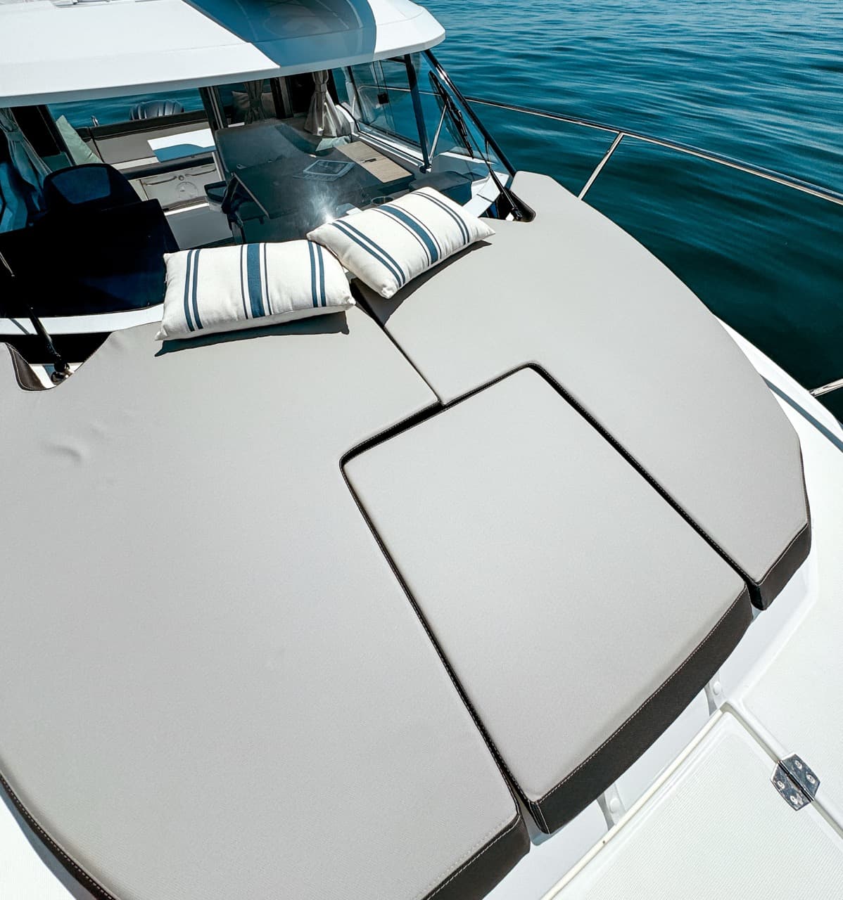 Foredeck sunpads in the morning light